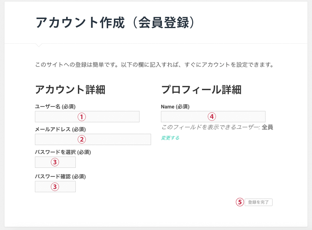 アカウント作成（会員登録）